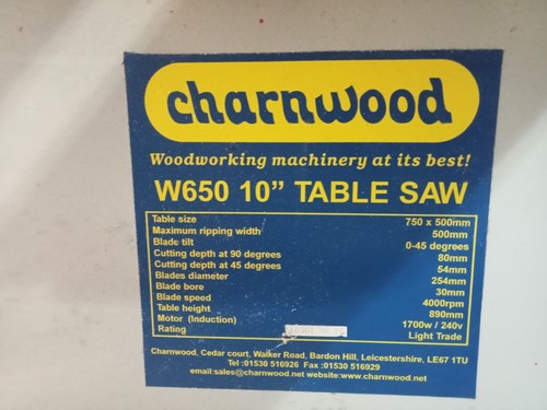 Charnwood w650 table saw - w650,